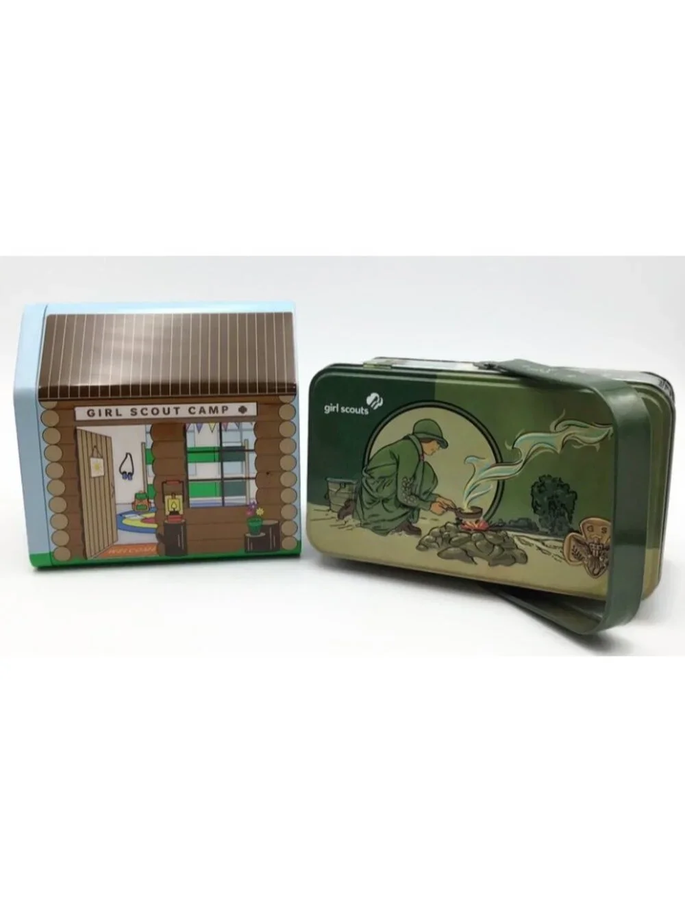 Girl Scout Tin Box Set Camp Cabin 2021 Retro Metal Cookie Tins